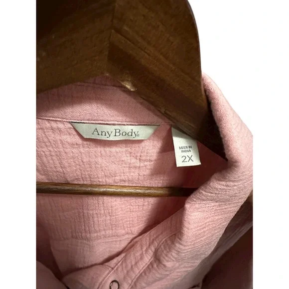 Any‎ Body Pink Gauze Tie Front Long Sleeve Button Up Shirt Women's Plus Size 2X - Picture 5 of 7